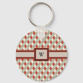 Klassieke Argyle, Rood Tan Groen Crème Monogram Sleutelhanger (Voorkant)