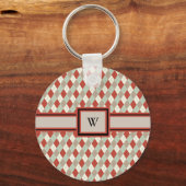 Klassieke Argyle, Rood Tan Groen Crème Monogram Sleutelhanger (Achterkant)