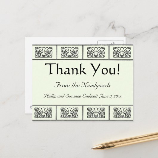 Klassieke Art Deco Bloemenrand Bedankt Briefkaart (Voorkant / Achterkant in situ)