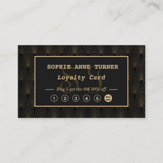 Klassieke Art Deco Gouden Monogram Make-up Artist Klantenkaartje (Voorkant)