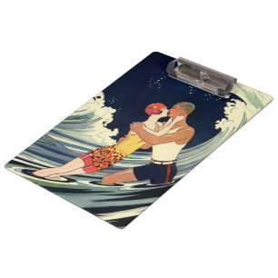 Klassieke Art Deco-liefhebbers kussen in de golven Klembord