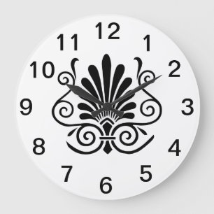 Klassieke art deco plume patroon zwart op wit grote klok