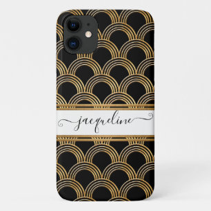 Klassieke Art Deco schelp patroon goud en zwart iPhone 11 Hoesje