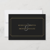 Klassieke Art Deco Zwart en Gouden Bruiloft RSVP Kaartje (Achterkant)