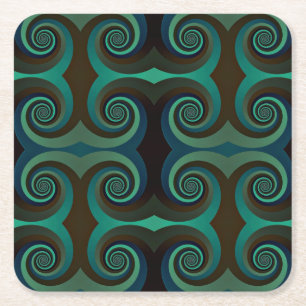 Klassieke art deco zwart-wit en vakantiegroen vierkante kartonnen onderzetter