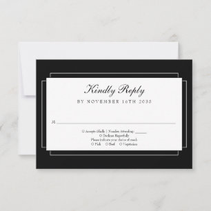 Klassieke Art Deco Zwarte en Witte Huwelijk RSVP Kaartje