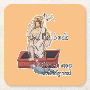 Klassieke art meme : Jezus, hou op met me bang te  Vierkante Kartonnen Onderzetter
