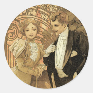 Klassieke Art Nouveau Flirt Biscuits, Alphonse Muc Ronde Sticker