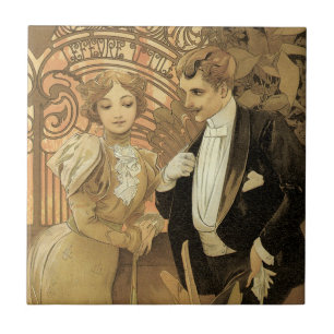Klassieke Art Nouveau Flirt Biscuits, Alphonse Muc Tegeltje