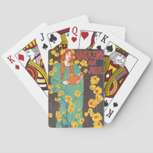 Klassieke Art Nouveau Turquoise Vrouw Gele Bloemen Pokerkaarten