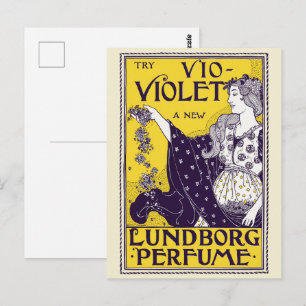 Klassieke Art Nouveau Vrouw Paarse Bloemen Kunstwe Briefkaart