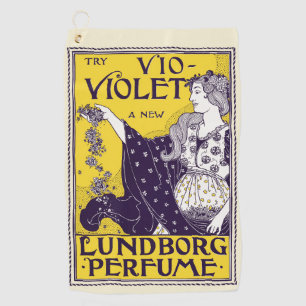 Klassieke Art Nouveau Vrouw Paarse Bloemen Kunstwe Golfhanddoek