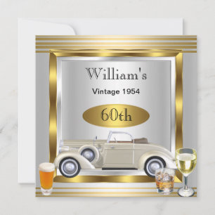 Klassieke Auto Heren 60e Verjaardagsfeest Goud Zil Kaart