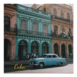 Klassieke auto in oude Havana Cuba Koloniaal Teal  Perfect Poster