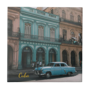 Klassieke auto in oude Havana Cuba Koloniaal Teal  Tegeltje