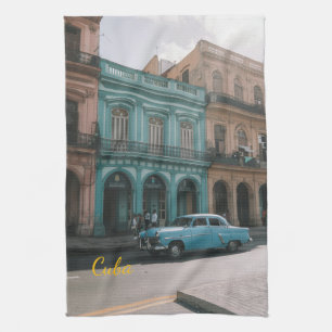 Klassieke auto in oude Havana Cuba Koloniaal Teal Theedoek