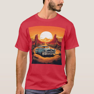 Klassieke auto in woestijn zonsondergang vriendin  t-shirt