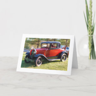 Klassieke Auto met de Kroon van Kerstmis Feestdagen Kaart
