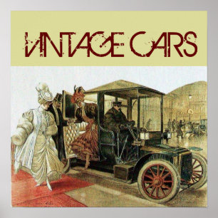 Klassieke auto met elegante dames Crème Poster