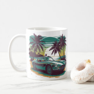  klassieke auto met tropische zonsondergang koffiemok