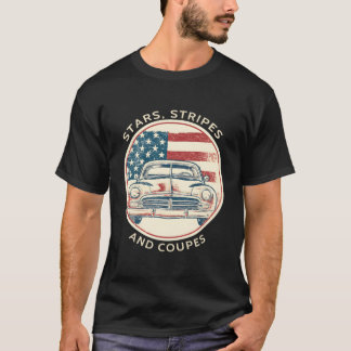 Klassieke auto Patriottische Amerikaanse vlag T-shirt