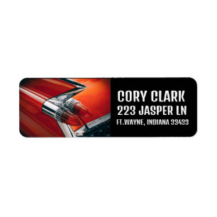 KLASSIEKE AUTO RODE VINNEN RETOURADRES LABELS