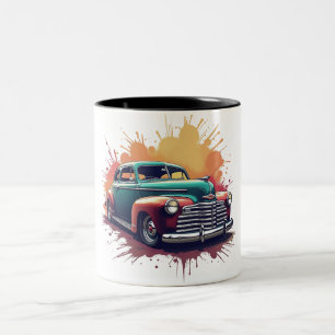 klassieke auto uit de jaren 40 lowrider tweekleurige koffiemok