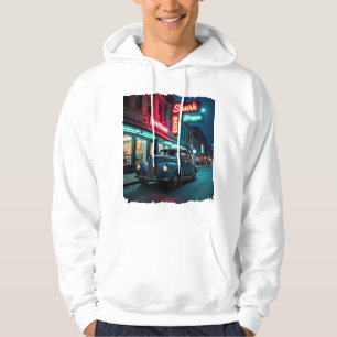 Klassieke auto uit de jaren 40 onder neonlicht hoodie