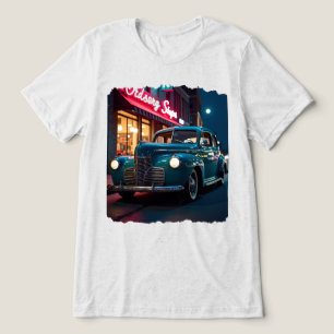 Klassieke auto uit de jaren 40 onder neonlicht Tri-Blend shirt