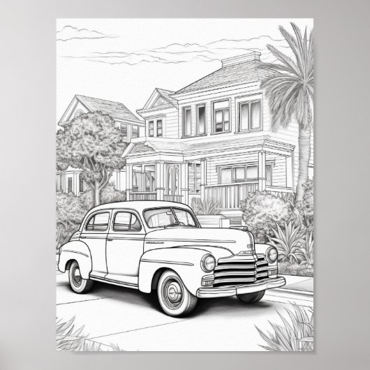 Klassieke auto volwassen kleuren poster (Voorkant)