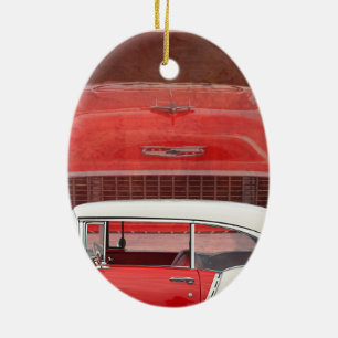 Klassieke auto's Chevy Bel Air Dodge Red White Vin Keramisch Ornament
