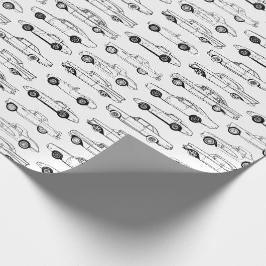 Klassieke auto's in zwart ontwerp cadeaupapier (Hoek)