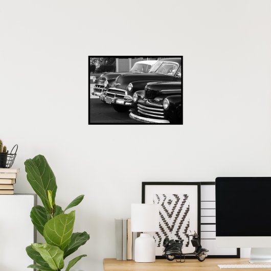 Klassieke auto's in zwart-wit canvas poster (Thuiskantoor)