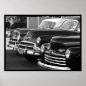 Klassieke auto's in zwart-wit canvas poster (Voorkant)
