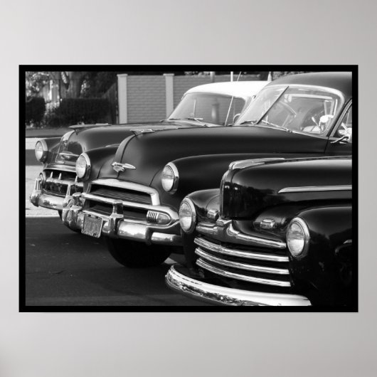 Klassieke auto's in zwart-wit canvas poster (Voorkant)