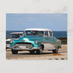 Klassieke auto's van Cuba Turquoise en White Sedan Briefkaart