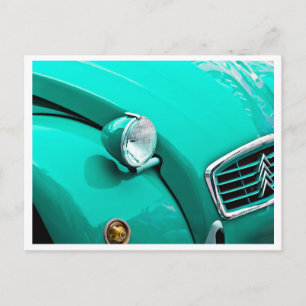 Klassieke autowrak en koplichtfoto briefkaart