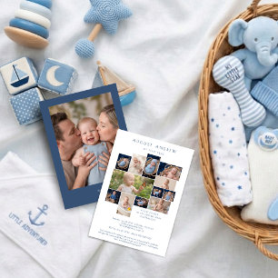 Klassieke baby eerste verjaardag blauwe collage LP Kaart