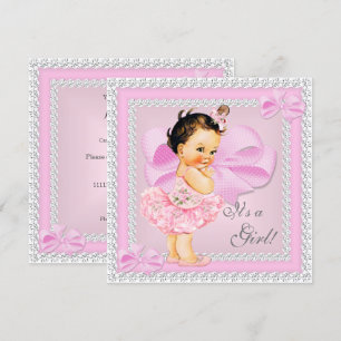 Klassieke baby shower voor meisje, mooie roze tutu kaart
