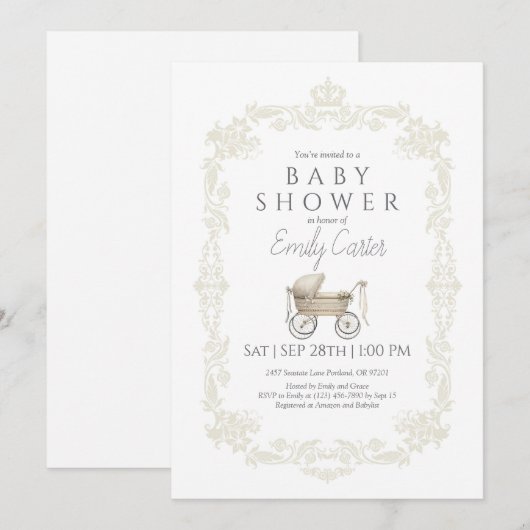 Klassieke Baby Stroller Baby shower uitnodiging (Voorkant / Achterkant)