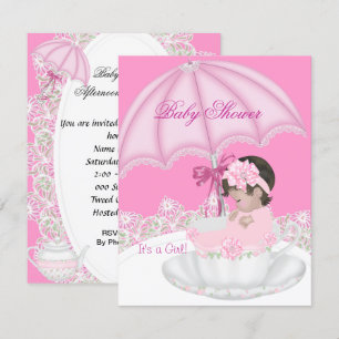 Klassieke babyfeest meisje roze baby in theekopje kaart