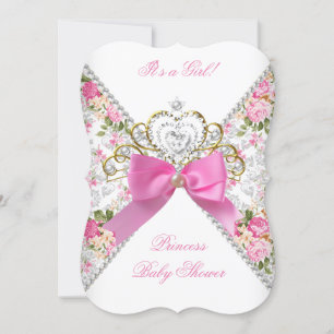 Klassieke babyfeest meisje witte roze rozen kaart