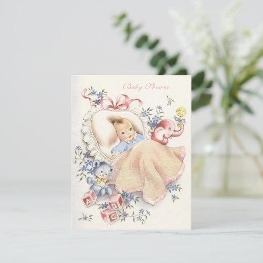 Klassieke babyfeest Roze olifant Blauwe beer Kaart (Staand voorkant)