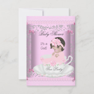 Klassieke babyfeestje meisje roze baby in theekopj kaart