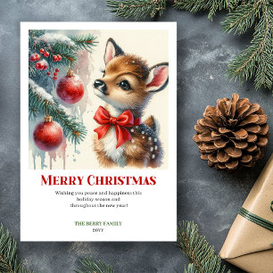 Klassieke babyree wintertafereel waterverf Kerstmi Feestdagenkaart