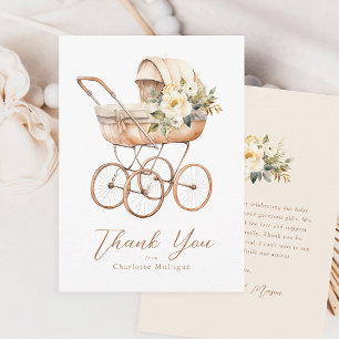 Klassieke babywagen geslacht neutrale baby shower bedankkaart