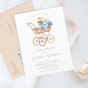 Klassieke babywagen geslacht neutrale baby shower briefkaart