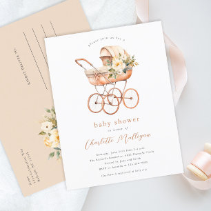 Klassieke babywagen geslacht neutrale baby shower briefkaart