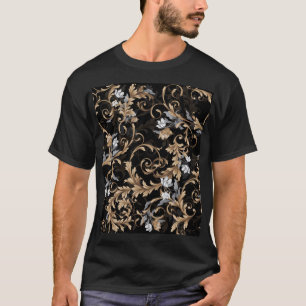 Klassieke barokbloemen: zwarte achtergrond. t-shirt