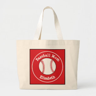 Klassieke Baseball Ma Red White, gepersonaliseerd Grote Tote Bag